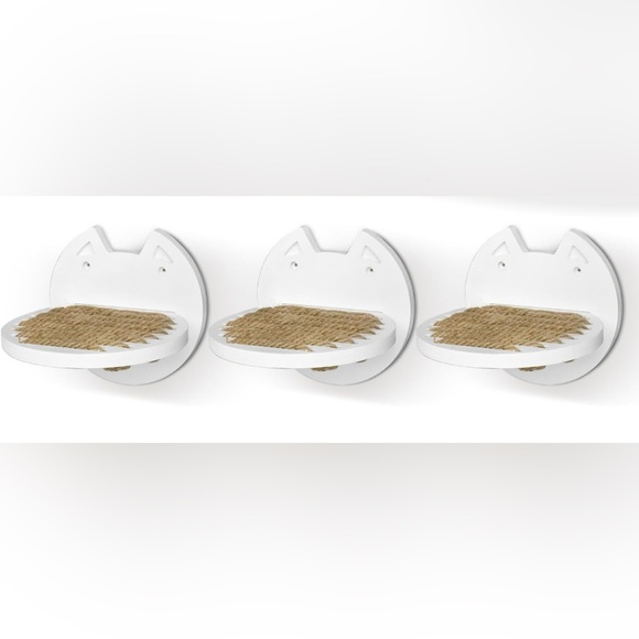 Wall Mounted Cat Steps • Set of 3 • White Wood and Hemp 🐾🧶 - Picture 2 of 4